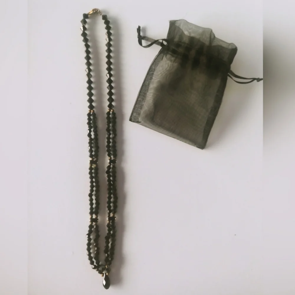 BOGO FREE! Jet Black Crystal Beaded Necklace | Handmade - Picture 4 of 5